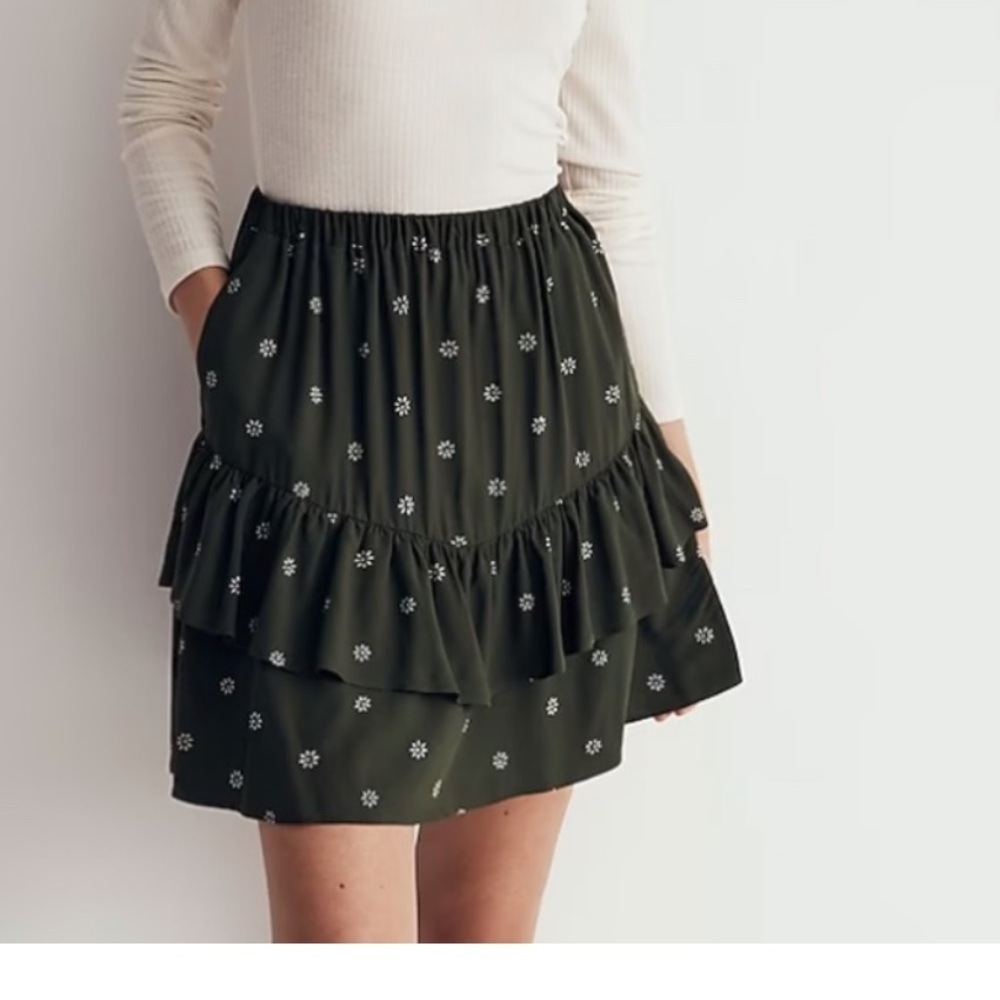 Madewell Olive Green Mini Skirt with White Floral Print